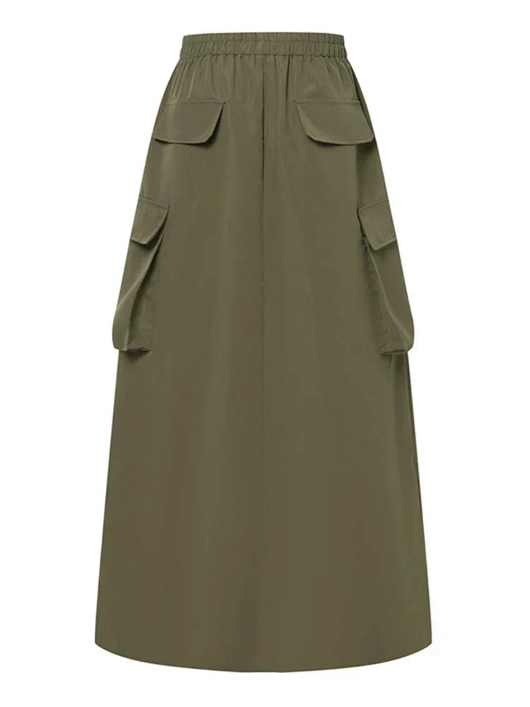 Cargo rok - Elastische katoenen maxi rok voor dames met zakken-Hallo Susanne