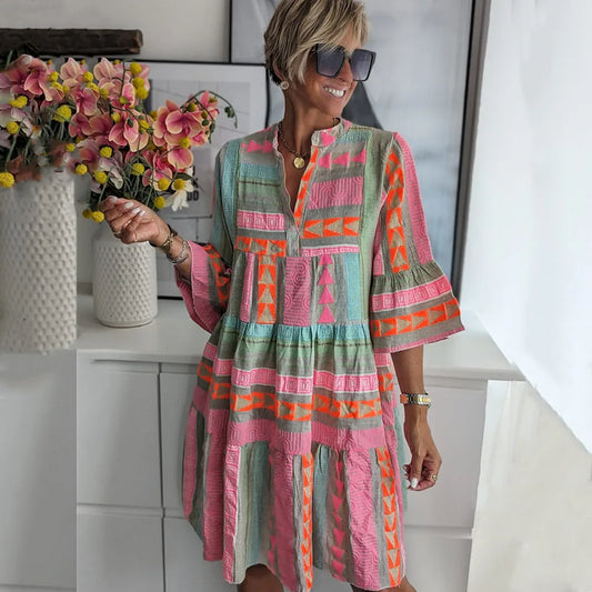 Casual Jurk - Dames Loose Fit Knielange Jurk met Lange Mouwen-Hallo Susanne