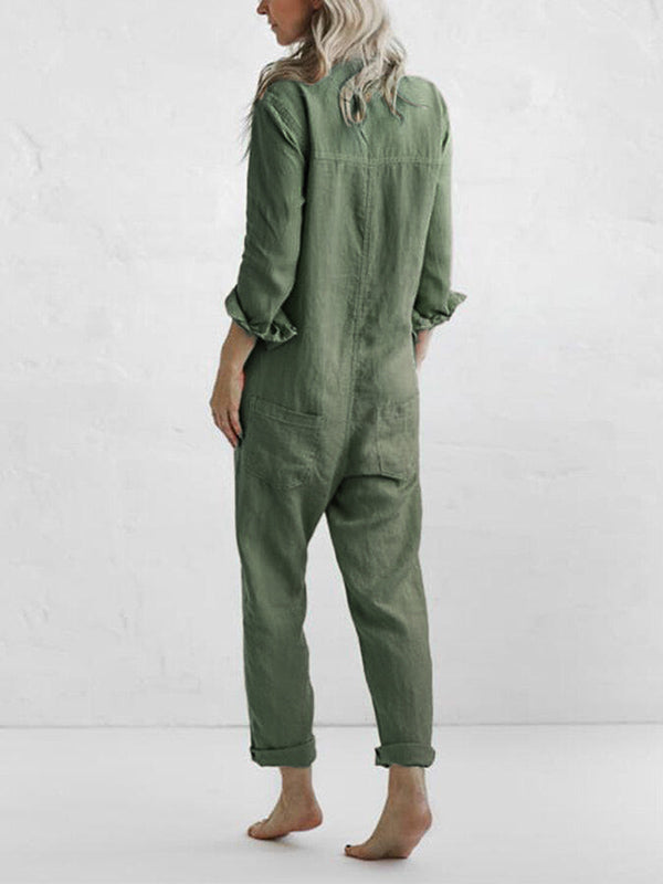 Casual jumpsuit | Button-Up | Collared | Jumpsuit met lange mouwen | Linnen Jumpsuit Dames-Hallo Susanne