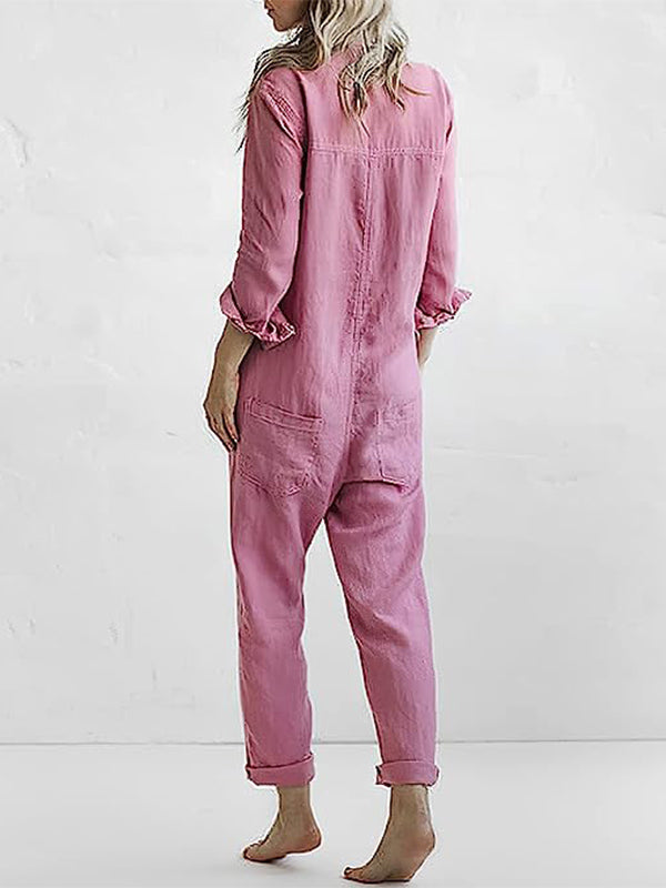 Casual jumpsuit | Button-Up | Collared | Jumpsuit met lange mouwen | Linnen Jumpsuit Dames-Hallo Susanne
