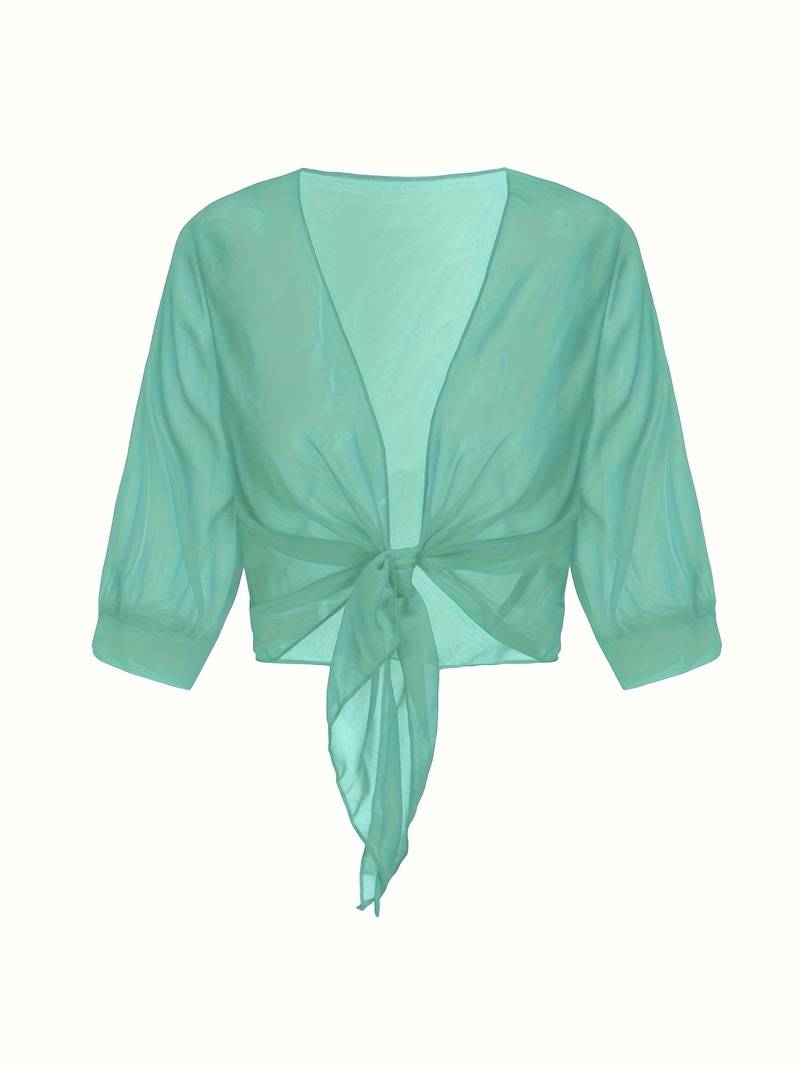 Chiffon Blouse - Lichtgewicht chiffon vest met strik aan de voorkant voor dames-Hallo Susanne