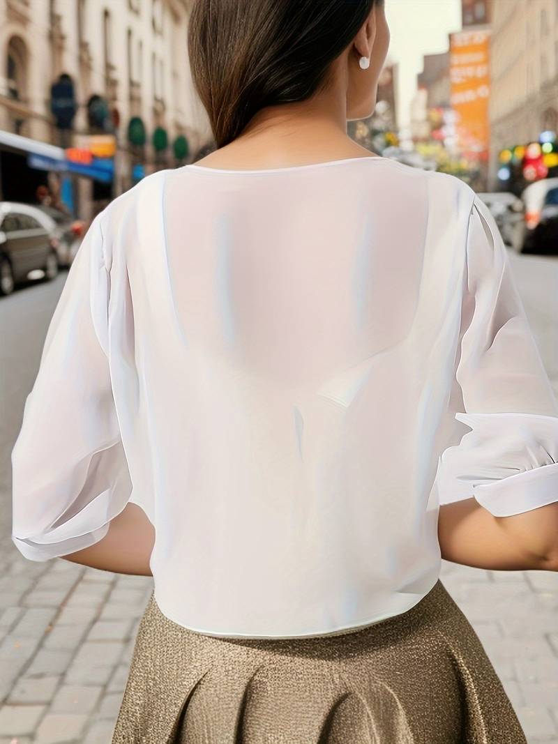 Chiffon Blouse - Lichtgewicht chiffon vest met strik aan de voorkant voor dames-Hallo Susanne