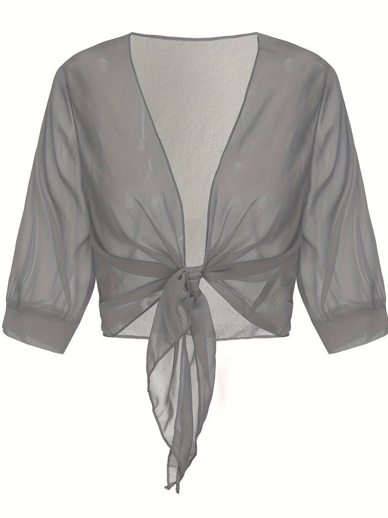 Chiffon Blouse - Lichtgewicht chiffon vest met strik aan de voorkant voor dames-Hallo Susanne