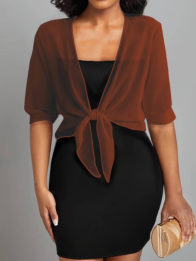 Chiffon Blouse - Lichtgewicht chiffon vest met strik aan de voorkant voor dames-Hallo Susanne