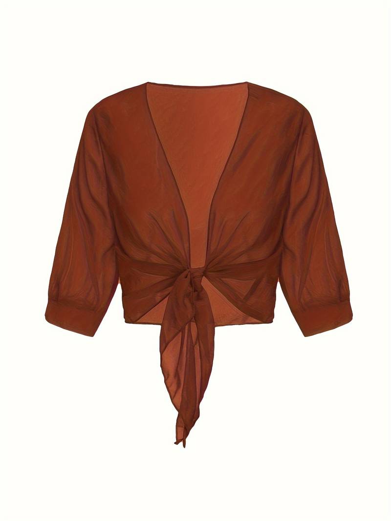Chiffon Blouse - Lichtgewicht chiffon vest met strik aan de voorkant voor dames-Hallo Susanne