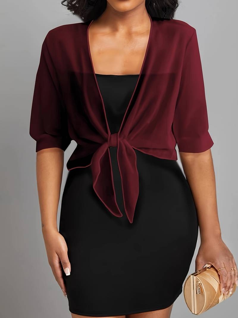 Chiffon Blouse - Lichtgewicht chiffon vest met strik aan de voorkant voor dames-Hallo Susanne