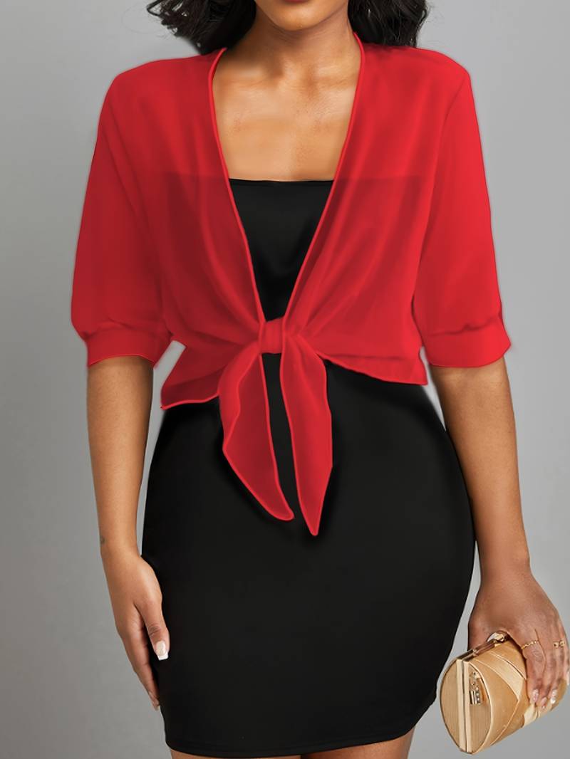 Chiffon Blouse - Lichtgewicht chiffon vest met strik aan de voorkant voor dames-Hallo Susanne