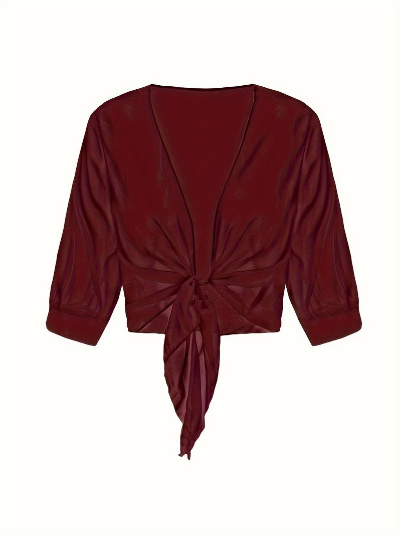Chiffon Blouse - Lichtgewicht chiffon vest met strik aan de voorkant voor dames-Hallo Susanne