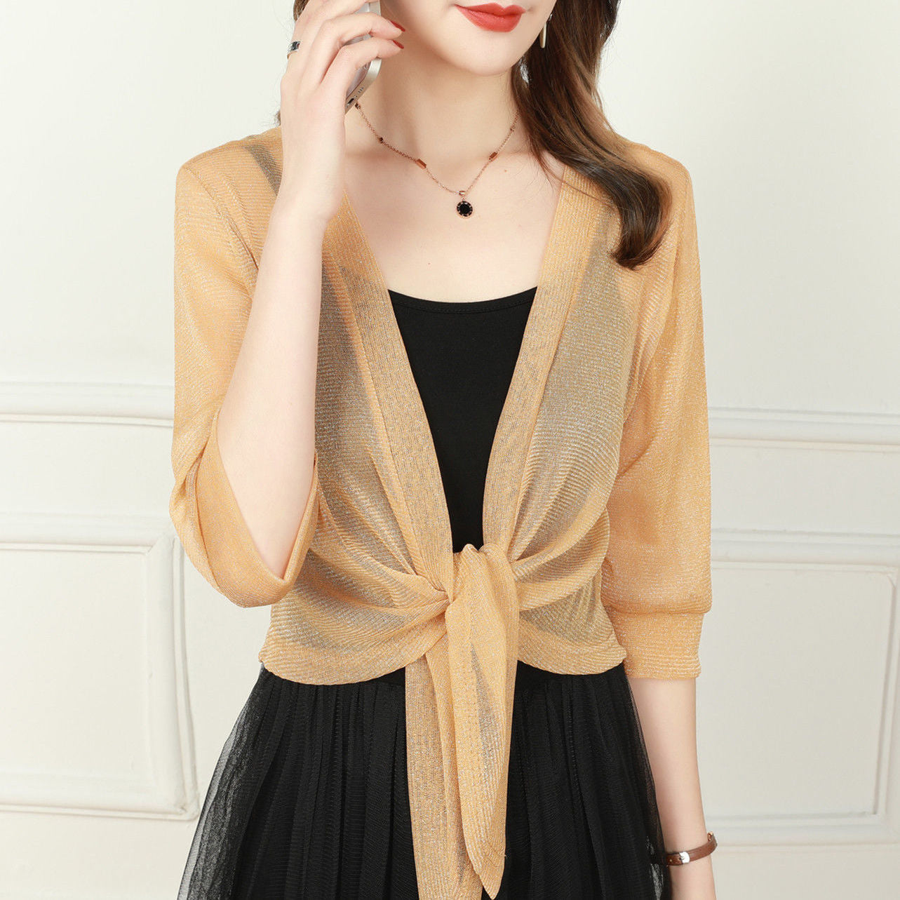 Chiffon Blouse - Lichtgewicht chiffon vest met strik aan de voorkant voor dames-Hallo Susanne