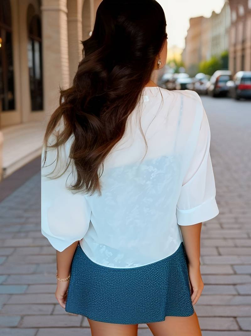 Chiffon Blouse - Lichtgewicht chiffon vest met strik aan de voorkant voor dames-Hallo Susanne