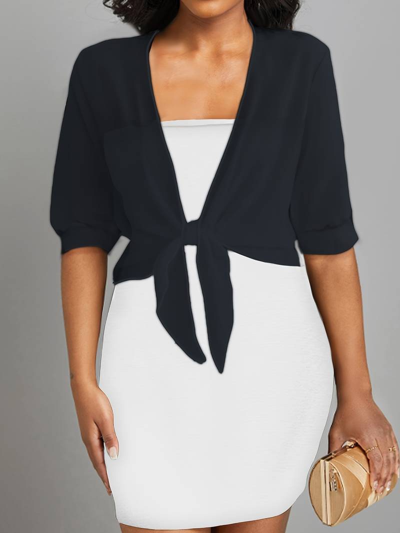 Chiffon Blouse - Lichtgewicht chiffon vest met strik aan de voorkant voor dames-Hallo Susanne