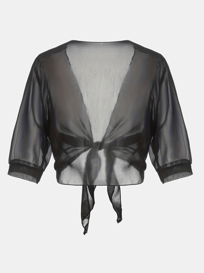 Chiffon Blouse - Lichtgewicht chiffon vest met strik aan de voorkant voor dames-Hallo Susanne