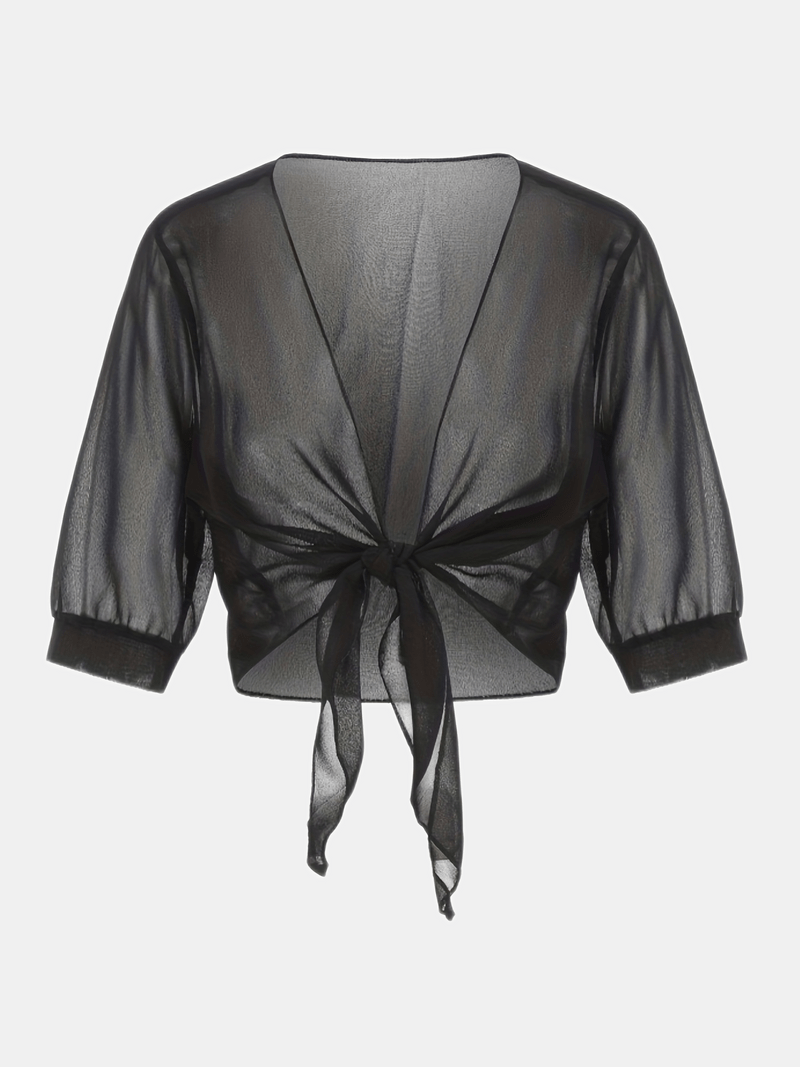 Chiffon Blouse - Lichtgewicht chiffon vest met strik aan de voorkant voor dames-Hallo Susanne