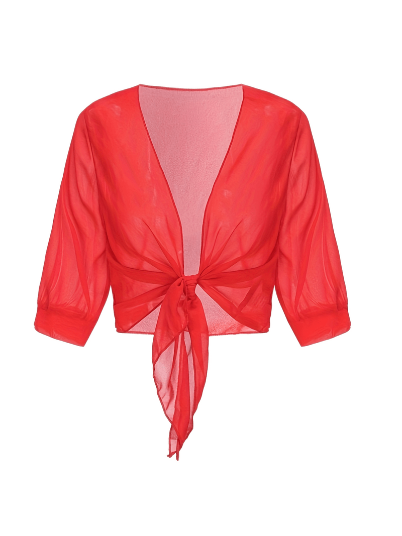 Chiffon Blouse - Lichtgewicht chiffon vest met strik aan de voorkant voor dames-Hallo Susanne