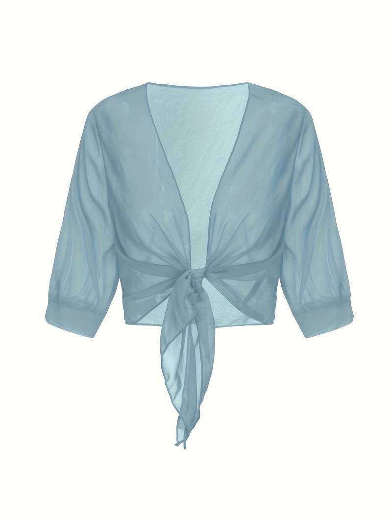 Chiffon Blouse - Lichtgewicht chiffon vest met strik aan de voorkant voor dames-Hallo Susanne