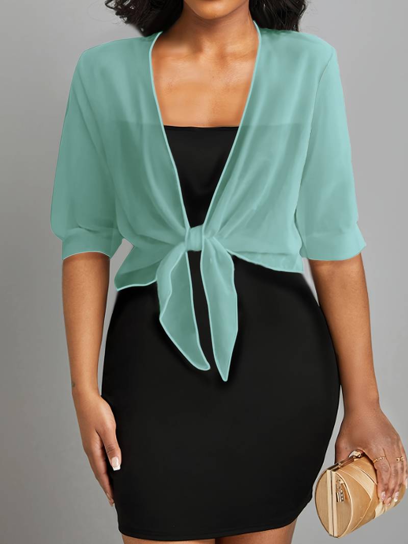 Chiffon Blouse - Lichtgewicht chiffon vest met strik aan de voorkant voor dames-Hallo Susanne