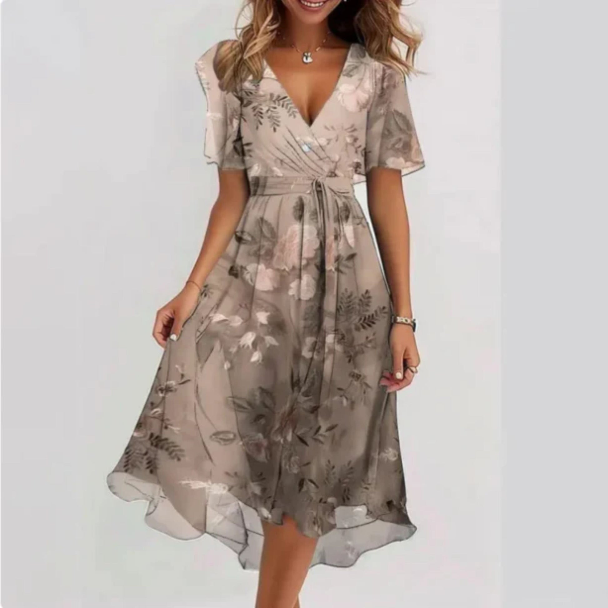 Chiffon jurk - V-hals - Vlindermouw - Midi jurk - Zomerjurk-Hallo Susanne