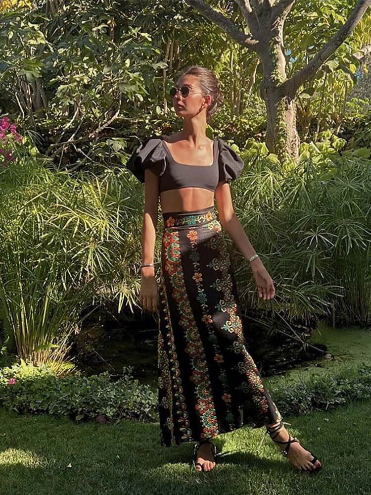 Co-Ord Set - Bedrukte Maxi Rok Zomerkleding Vrouwen-Hallo Susanne