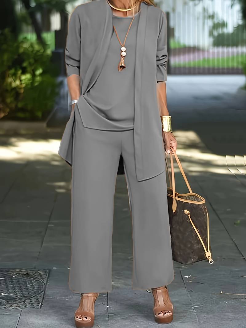 Co-Ord Set - Dames 3-delig Vest Top Wijde Benen Broek Set voor de Zomer-Hallo Susanne