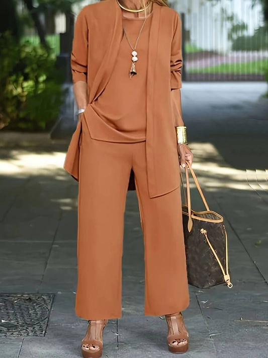 Co-Ord Set - Dames 3-delig Vest Top Wijde Benen Broek Set voor de Zomer-Hallo Susanne