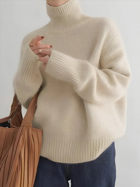 Coltrui - Vrouwen Loose Fit Gebreide Pullover met Hoge Hals-Hallo Susanne