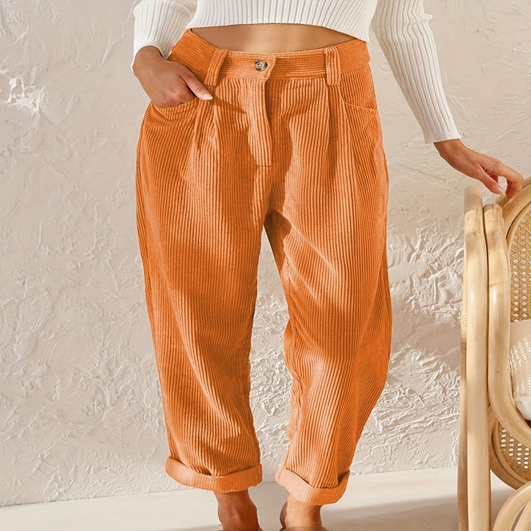 Corduroy Broek - Hoge taille - Losse pasvorm - Baggy broek - Damesbroek-Hallo Susanne