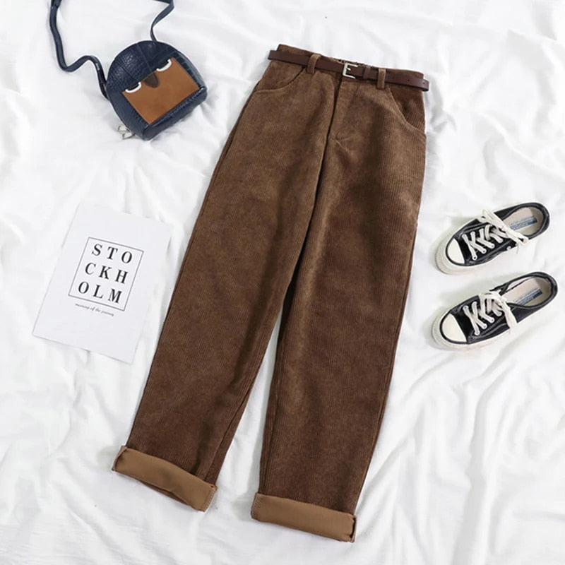 Corduroy broek - Loszittende baggy corduroy broek met hoge taille voor dames-Hallo Susanne