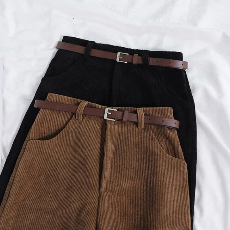 Corduroy broek - Loszittende baggy corduroy broek met hoge taille voor dames-Hallo Susanne