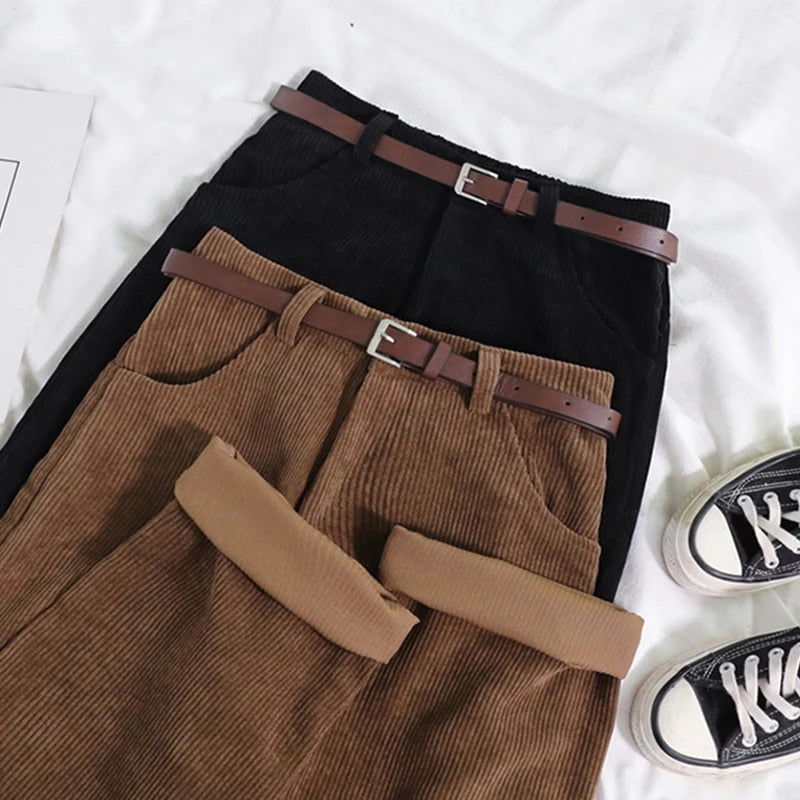 Corduroy broek - Loszittende baggy corduroy broek met hoge taille voor dames-Hallo Susanne