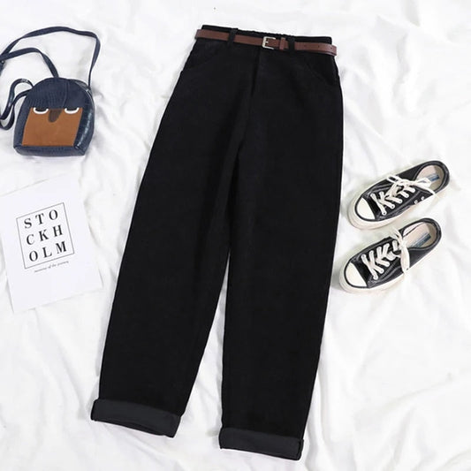 Corduroy broek - Loszittende baggy corduroy broek met hoge taille voor dames-Hallo Susanne