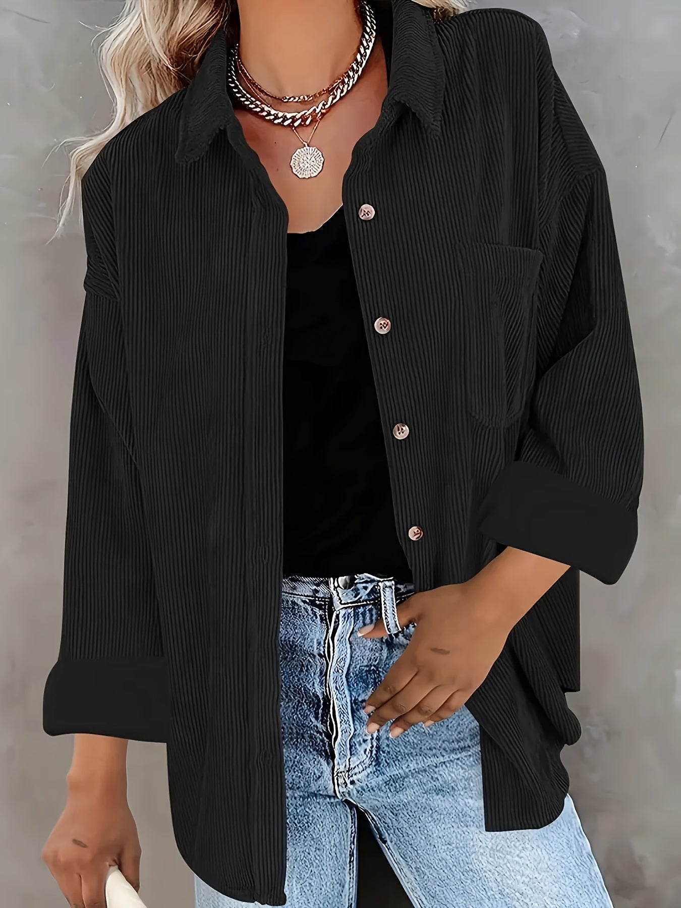 Corduroy overhemd - Casual Button-Up Oversized Overhemd voor dames-Hallo Susanne