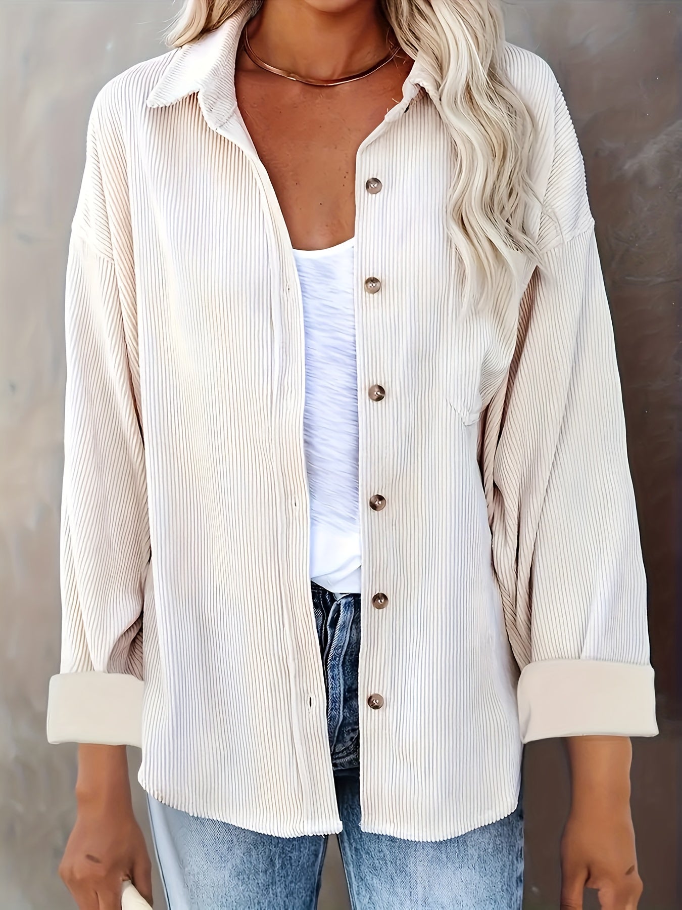 Corduroy overhemd - Casual Button-Up Oversized Overhemd voor dames-Hallo Susanne