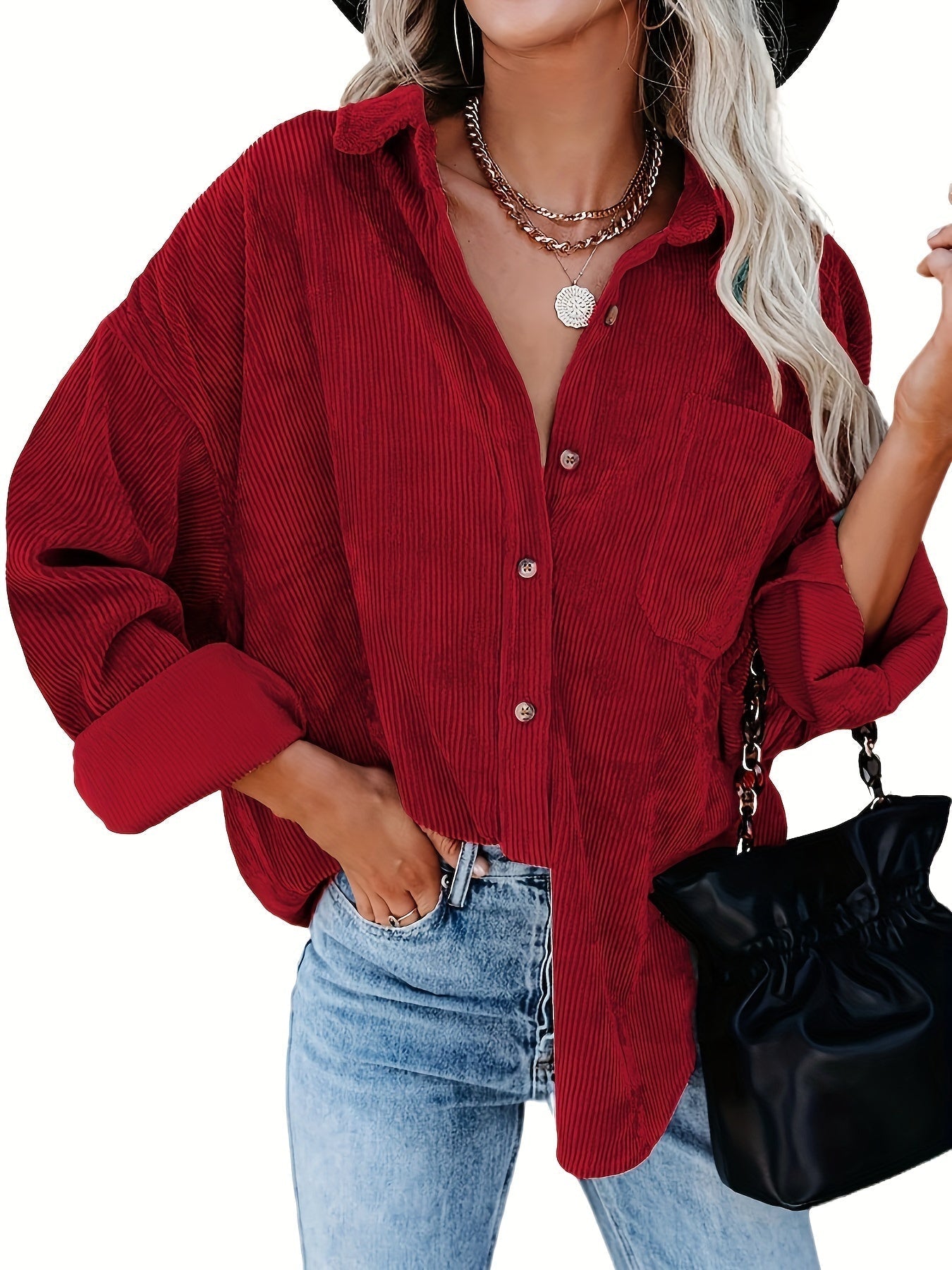 Corduroy overhemd - Casual Button-Up Oversized Overhemd voor dames-Hallo Susanne