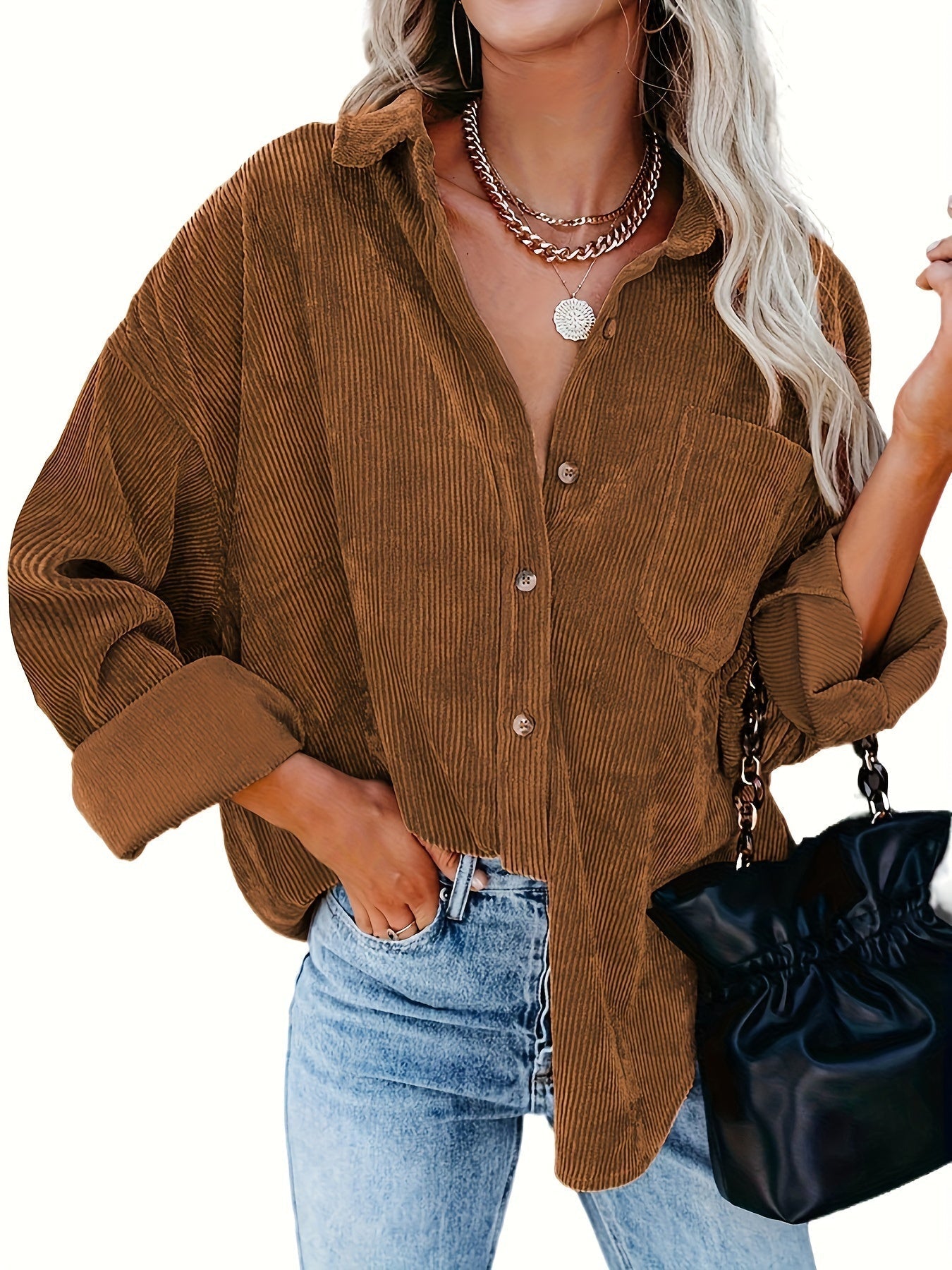 Corduroy overhemd - Casual Button-Up Oversized Overhemd voor dames-Hallo Susanne