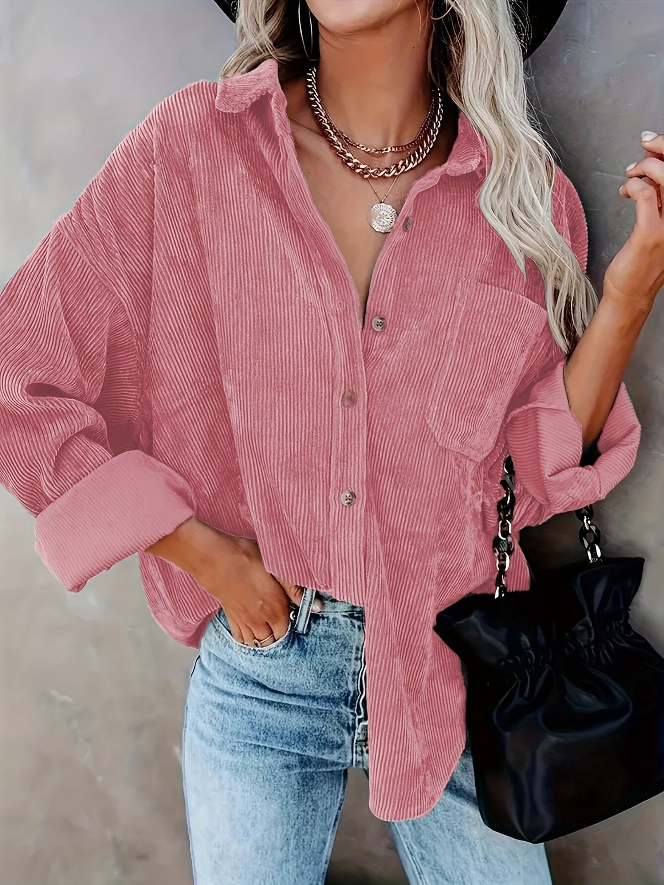 Corduroy overhemd - Casual Button-Up Oversized Overhemd voor dames-Hallo Susanne