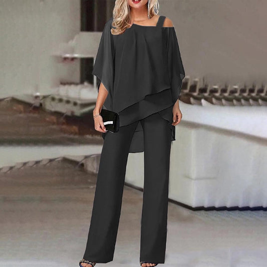 Dames Co-Ord Set – Eenschouder - Losse pasvorm - Blouse en broek - Tweedelige set-Hallo Susanne