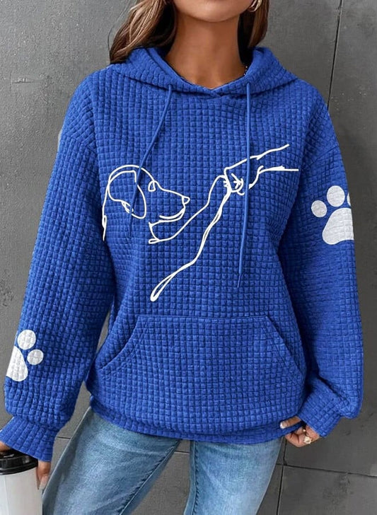 Dames Hoodie - Hondenprint - Kangoeroezak - Wafel Hoodie - Pullover Hoodie-Hallo Susanne