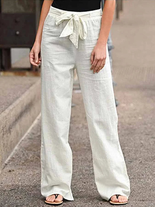 Dames linnen broek | Riem | Lichtgewicht | Wijde broek | Zomerbroek voor dames-Hallo Susanne