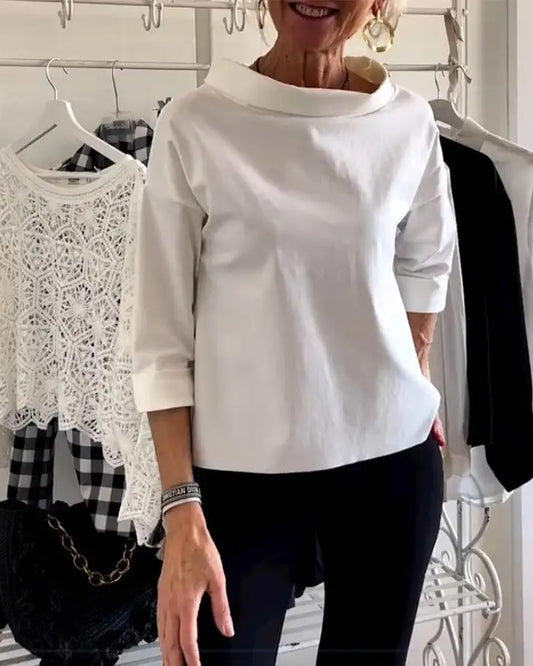 Damesblouse | Hoge kraag | Losse pasvorm | Top met lange mouwen | Dameskleding-Hallo Susanne
