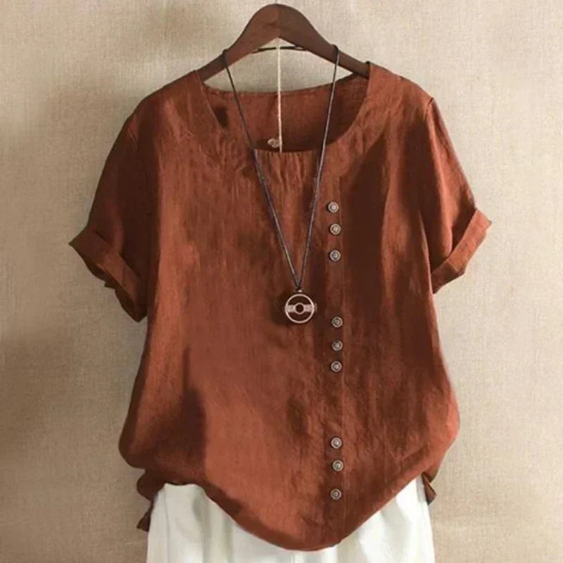 Damesblouse - Losjes model - Korte mouwen - Oversized blouse - Dames zomertops-Hallo Susanne