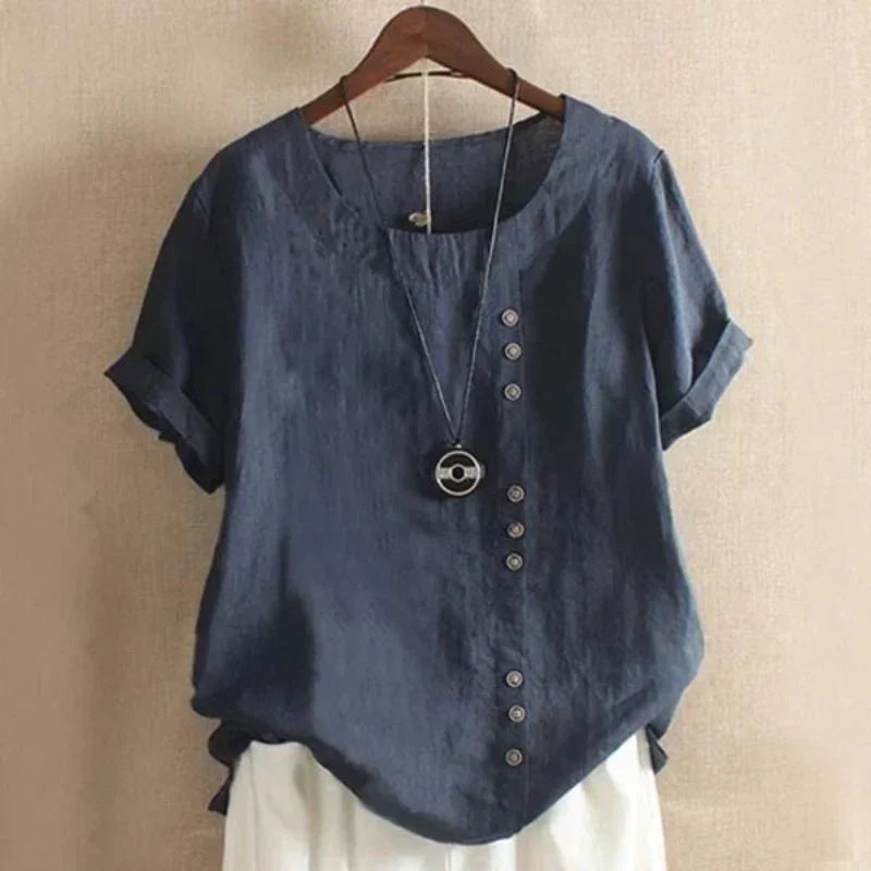 Damesblouse - Losjes model - Korte mouwen - Oversized blouse - Dames zomertops-Hallo Susanne