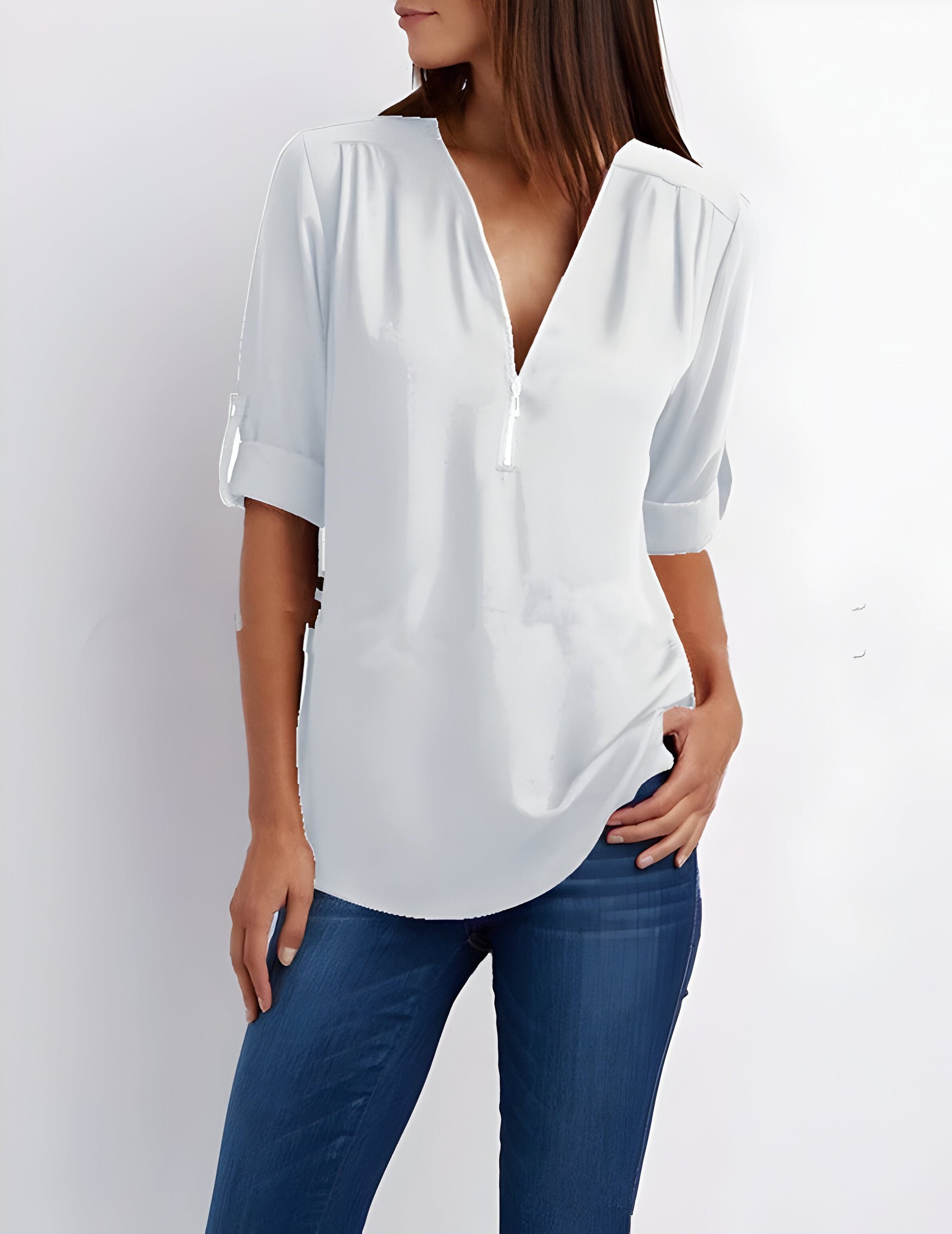 Damesblouse | Losse pasvorm | Lange mouwen | Zomertops | Tops met halve rits Dames-Hallo Susanne