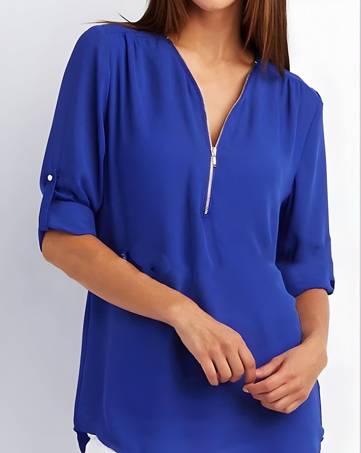 Damesblouse | Losse pasvorm | Lange mouwen | Zomertops | Tops met halve rits Dames-Hallo Susanne