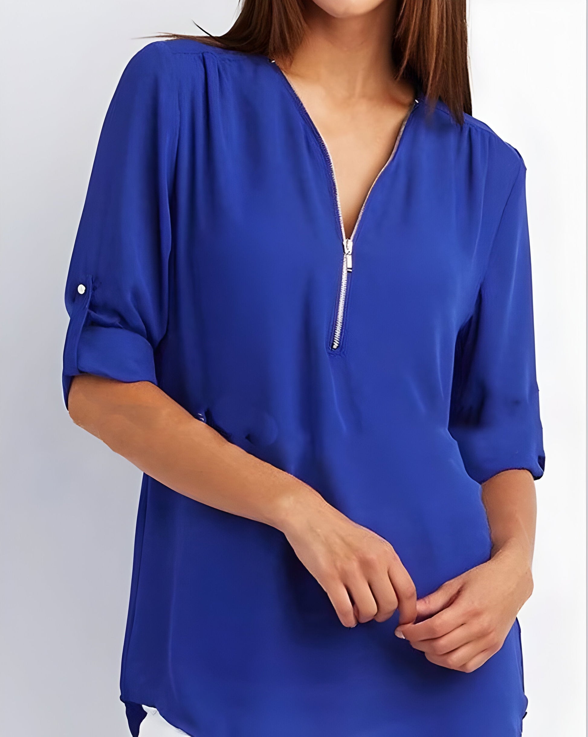 Damesblouse | Losse pasvorm | Lange mouwen | Zomertops | Tops met halve rits Dames-Hallo Susanne