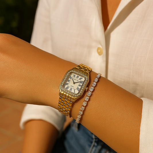 Dameshorloge | Klein | Diamanten | Vierkant horloge | Quartzhorloge-Hallo Susanne