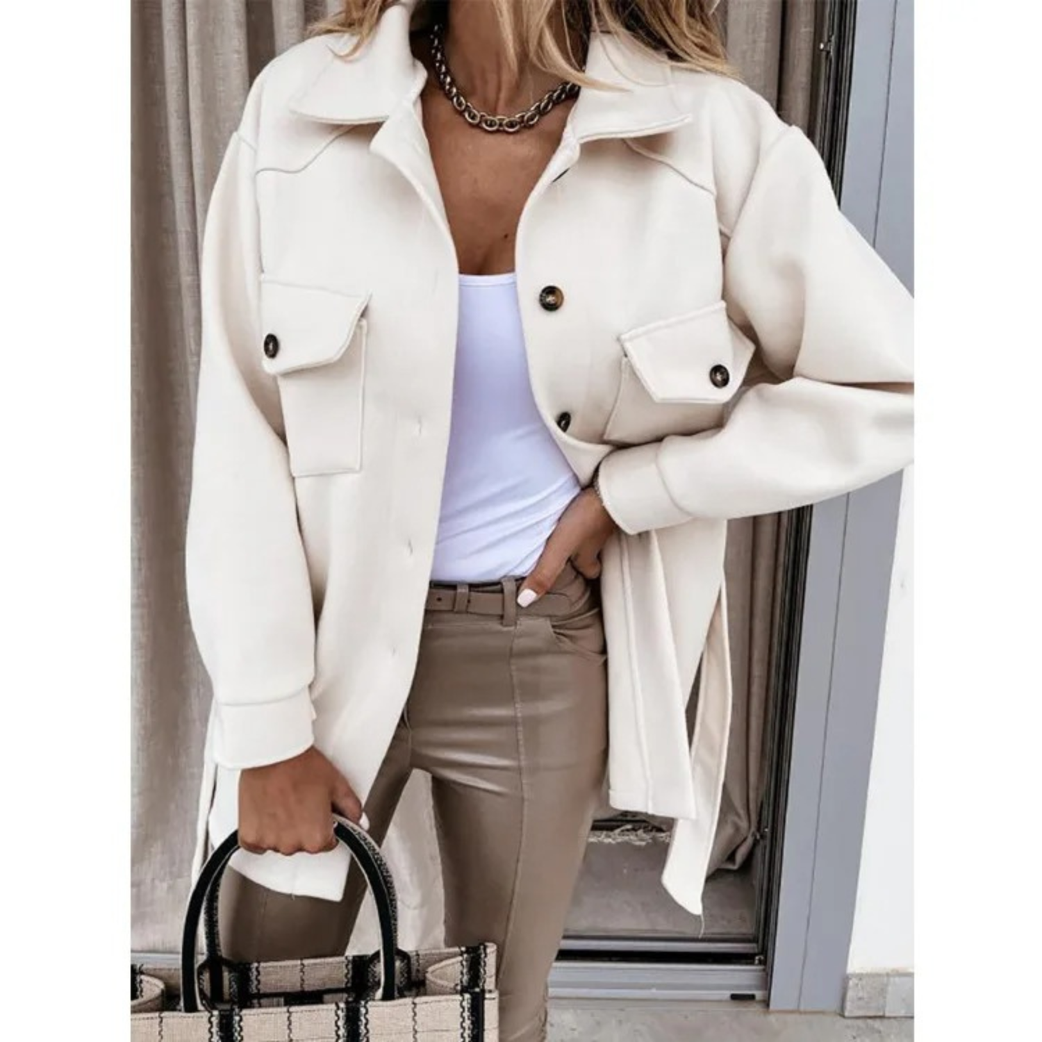 Damesjas | Knoopsluiting | Kraag | Jas met riem | Zomerjas-Hallo Susanne