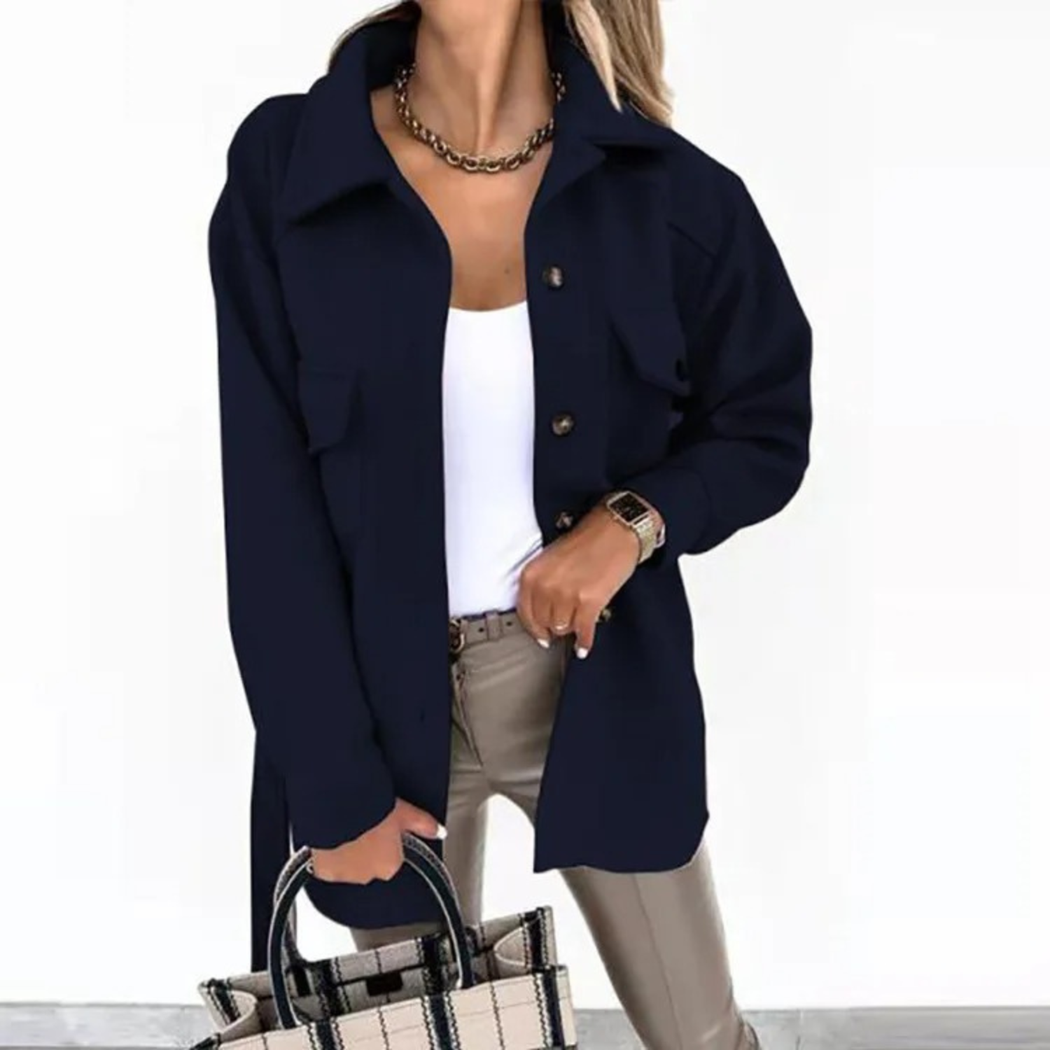 Damesjas | Knoopsluiting | Kraag | Jas met riem | Zomerjas-Hallo Susanne