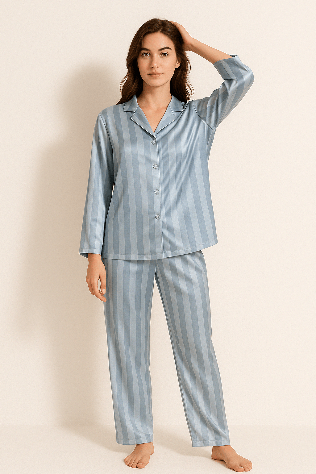 Damespyjama - Gestreepte - Lange mouwen - Satijnen pyjama - Pyjamaset-Hallo Susanne