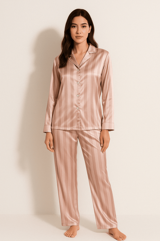Damespyjama - Gestreepte - Lange mouwen - Satijnen pyjama - Pyjamaset-Hallo Susanne