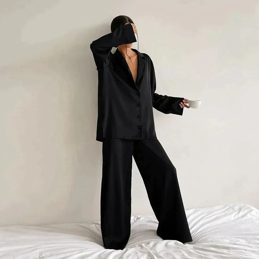 Damespyjama - Wijde pijpen - Lange mouwen - Pyjamaset - Nachtkleding-Hallo Susanne